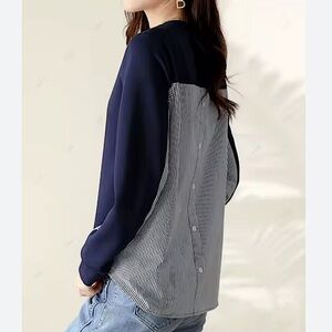 Trouve V Neck Sweater Shirt Multimedia Stripped Cashmere Blend